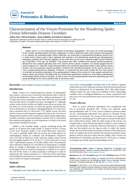 Characterization of the Venom Proteome for the Wandering Spider