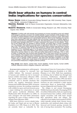 Sloth Bear Attacks on Humans in Central India: Implications for Species Conservation