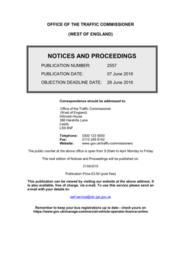 Notices and Proceedings: West of England: 07 June 2016