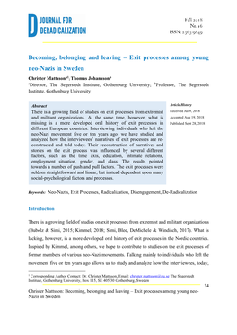 Exit Processes Among Young Neo-Nazis in Sweden