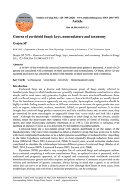 Genera of Corticioid Fungi: Keys, Nomenclature and Taxonomy Article