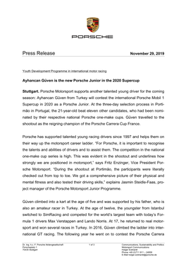 Press Release November 29, 2019