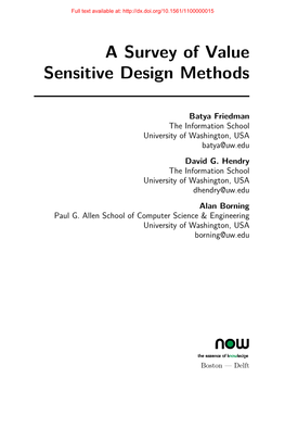 A Survey of Value Sensitive Design Methods