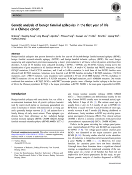 Genetic Analysis of Benign Familial Epilepsies in the First Year of Life in A