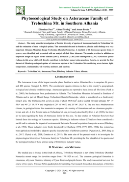 Phytoecological Study on Asteraceae Family of Trebeshina Mt. in Southern Albania