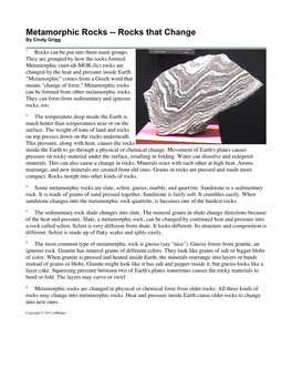 Metamorphic Rocks -- Rocks That Change by Cindy Grigg