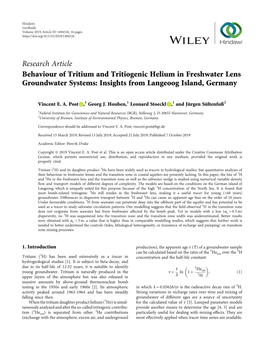 Research Article Behaviour of Tritium and Tritiogenic Helium in Freshwater Lens Groundwater Systems: Insights from Langeoog Island, Germany