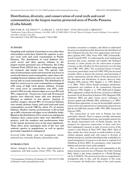 Distribution, Diversity, and Conservation of Coral Reefs and Coral Communities in the Largest Marine Protected Area of Paciﬁc Panama (Coiba Island)