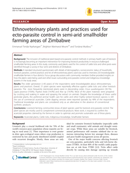 Ethnoveterinary Plants and Practices Used for Ecto-Parasite Control In