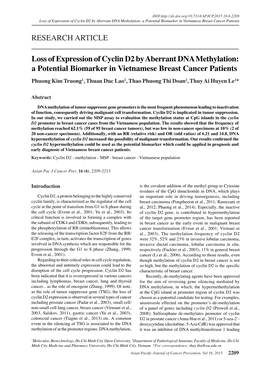 Loss of Expression of Cyclin D2 by Aberrant DNA Methylation: a Potential Biomarker in Vietnamese Breast Cancer Patients