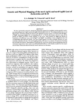 (Rgla) and Mcrb (Rglb) Loci of Escherichia Coli K-12