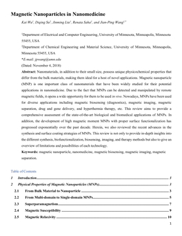 Magnetic Nanoparticles in Nanomedicine