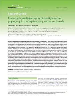 Phenotypic Analyses Support Investigations of Phylogeny in the Skyrian Pony and Other Breeds