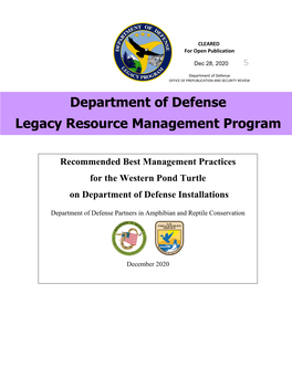 Recommended Best Management Practices for the Western Pond Turtle on Department of Defense Installations