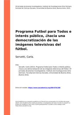 Programa Futbol Para Todos E Interés Público, ¿Hacia Una Democratización De Las Imágenes Televisivas Del Fútbol