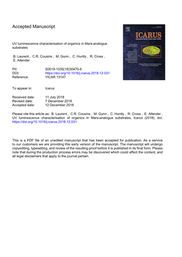 UV Luminescence Characterisation of Organics in Mars-Analogue Substrates