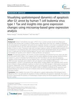 Visualizing Spatiotemporal Dynamics of Apoptosis After G1 Arrest by Human T Cell Leukemia Virus Type 1 Tax and Insights Into