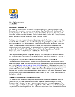 KHA's Capitol Comments June 28, 2021 Redistricting Committees Set
