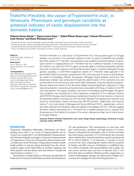 Triatoma Maculata, the Vector of Trypanosoma Cruzi, in Venezuela
