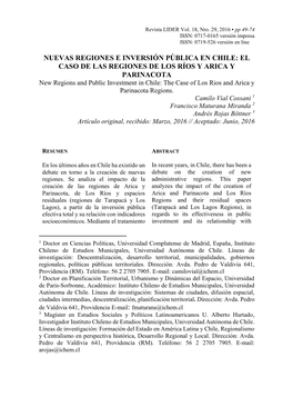 EL CASO DE LAS REGIONES DE LOS RÍOS Y ARICA Y PARINACOTA New Regions and Public Investment in Chile: the Case of Los Rios and Arica Y Parinacota Regions