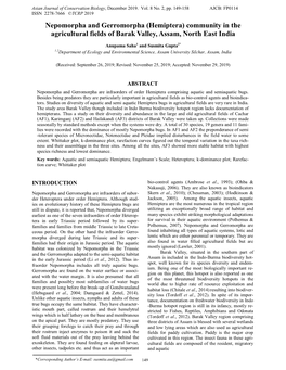 Nepomorpha and Gerromorpha (Hemiptera) Community in the Agricultural Fields of Barak Valley, Assam, North East India