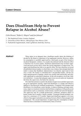 Does Disulfiram Help to Prevent Relapse in Alcohol Abuse?