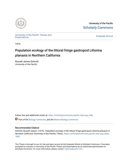 Population Ecology of the Littoral Fringe Gastropod Littorina Planaxis in Northern California