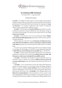 Forum Di Quaderni Costituzionali Rassegna — ISSN 2281-2113 2 CRONACHE COSTITUZIONALI ITALIANE
