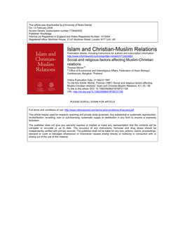 Islam and Christian-Muslim Relations