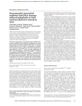 Karyomegalic Interstitial Nephritis and DNA Damage-Induced Polyploidy in Fan1 Nuclease-Defective Knock-In Mice