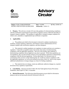 Subject: FUEL TANK IGNITION SOURCE PREVENTION