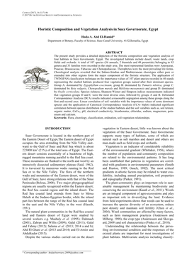 Floristic Composition and Vegetation Analysis in Suez Governorate, Egypt