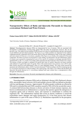 Neuroprotective Effects of Rutin and Quercetin Flavonoids in Glaucium Corniculatum Methanol and Water Extracts