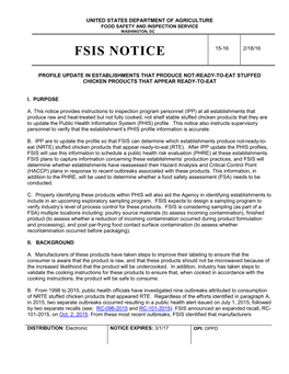 FSIS Notice 15-16 -Profile Update in Establishments That Produce Not