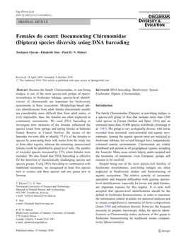 Females Do Count: Documenting Chironomidae (Diptera) Species Diversity Using DNA Barcoding