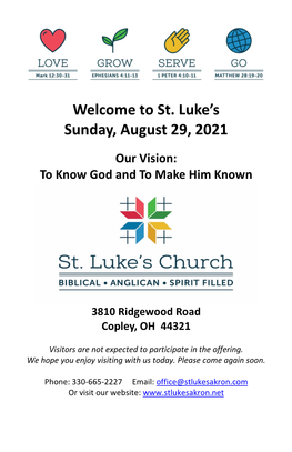 St. Luke's Sunday, August 29, 2021