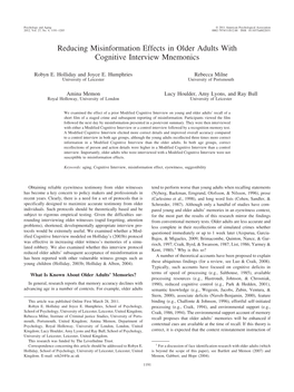 Reducing Misinformation Effects in Older Adults with Cognitive Interview Mnemonics