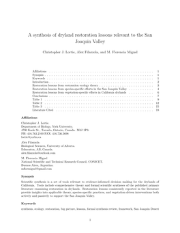A Synthesis of Dryland Restoration Lessons Relevant to the San Joaquin Valley