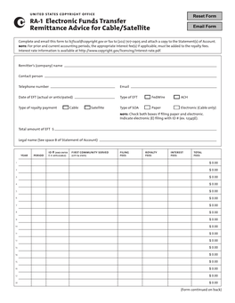 Form RA-1 Electronic Funds Transfer Remittance Advice for Cable/Satellite