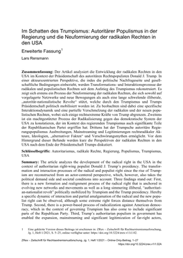 Im Schatten Des Trumpismus: Autoritärer Populismus in Der Regierung Und Die Neuformierung Der Radikalen Rechten in Den USA