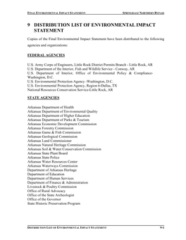 9 Distribution List of Environmental Impact Statement