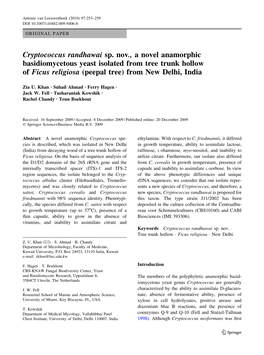 Cryptococcus Randhawai Sp. Nov., a Novel Anamorphic Basidiomycetous Yeast Isolated from Tree Trunk Hollow of Ficus Religiosa (Peepal Tree) from New Delhi, India