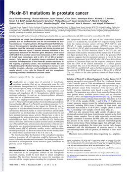 Plexin-B1 Mutations in Prostate Cancer