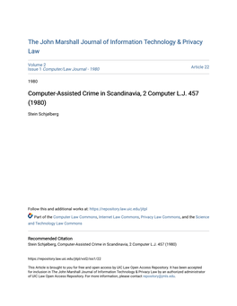 Computer-Assisted Crime in Scandinavia, 2 Computer L.J. 457 (1980)