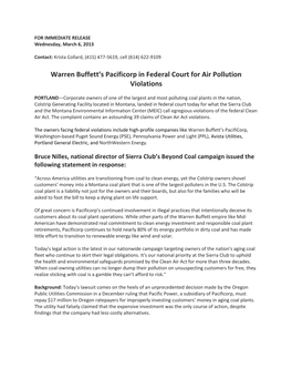 Warren Buffett's Pacificorp in Federal Court for Air Pollution Violations