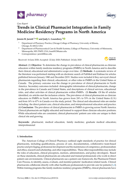 Trends in Clinical Pharmacist Integration in Family Medicine Residency Programs in North America