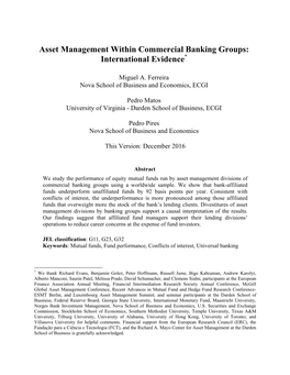 Asset Management Within Commercial Banking Groups: International Evidence*