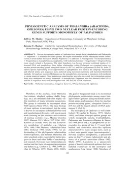 Phylogenetic Analysis of Phalangida (Arachnida, Opiliones) Using Two Nuclear Protein-Encoding Genes Supports Monophyly of Palpatores