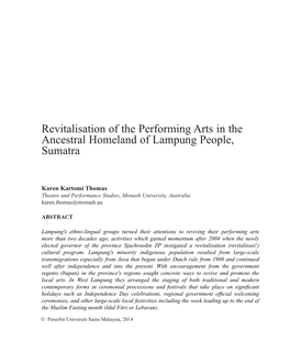 Revitalisation of the Performing Arts in the Ancestral Homeland of Lampung People, Sumatra