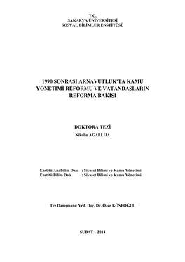 1990 Sonrasi Arnavutluk'ta Kamu Yönetimi Reformu Ve